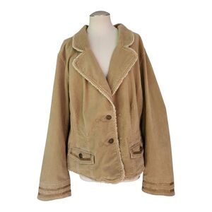 Vangie Signature Corduroy Blazer Jacket Size 22/24 | Tan Fuzzy Lined Western Y2K